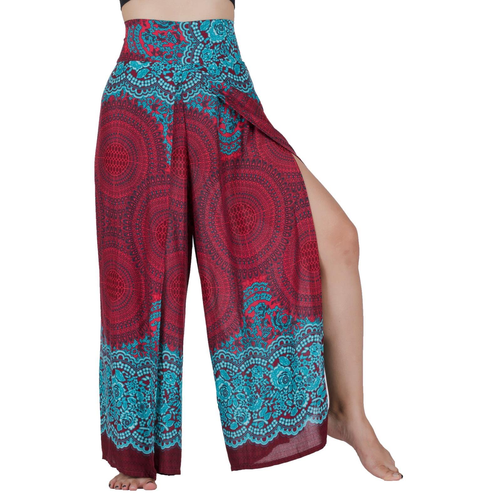 Lofbaz Pantalon Palazzo Jambe Fendue pour Femmes Filles Pantalon de Yoga Fluide