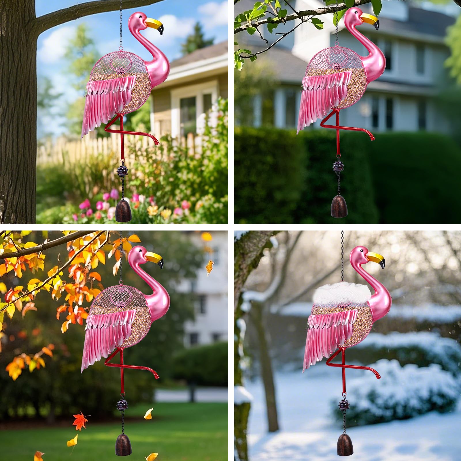 Yinns Comederos para pájaros – Comedero para pájaros silvestres a prueba de ardillas para exteriores, comederos de pájaros con forma de flamencos, comedero colgante de metal para decoración de jardín