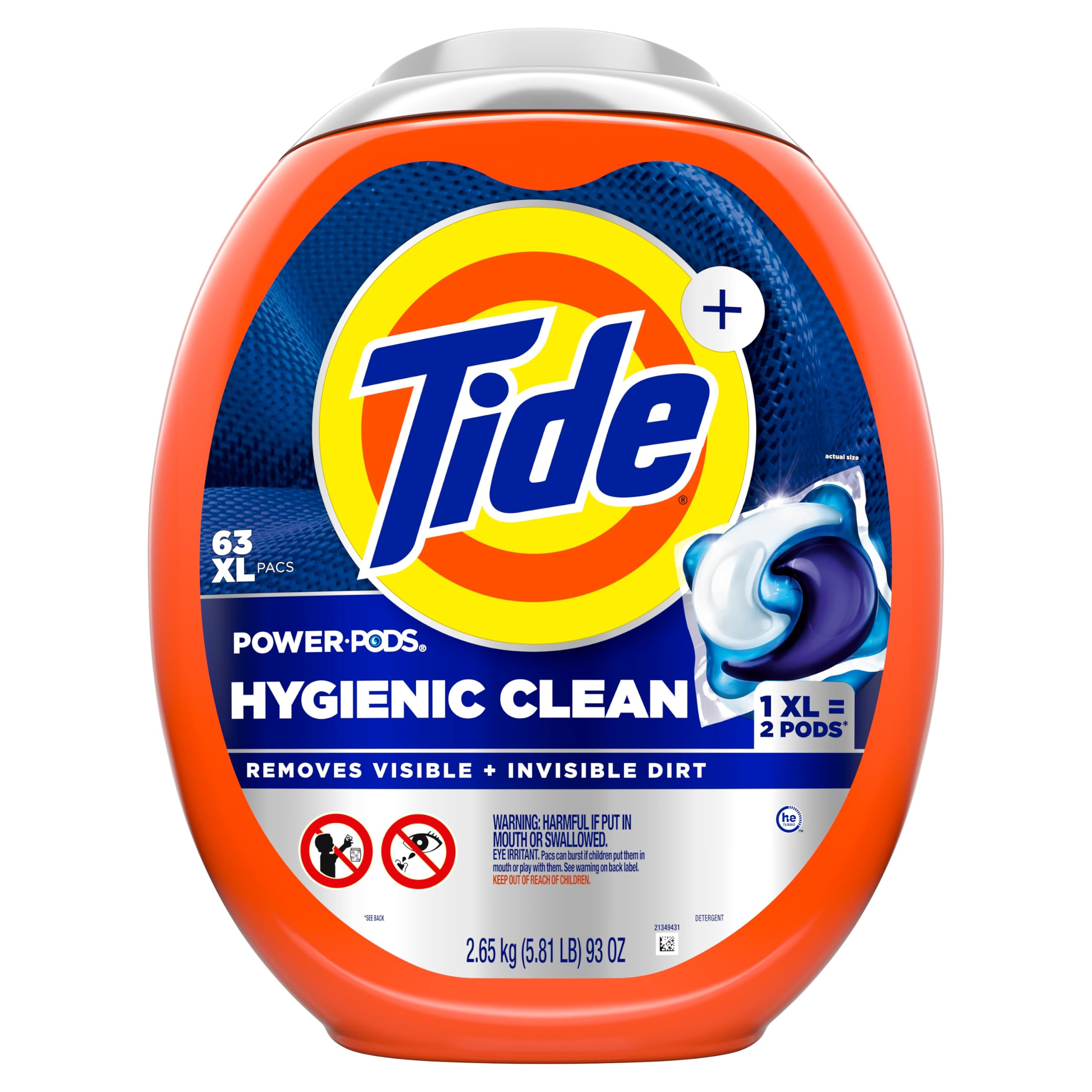 Clean Heavy 10x Duty Power PODS Laundry Detergent Liquid Soap Pods, Original, 63 count, For Visible & Invisible Dirt