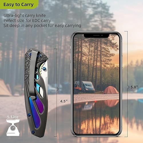 Miniatura 10 de ALBATROSS HGDK026 - Cuchillo de bolsillo plegable de acero de Damasco moderno y afilado con bloqueo de forro para uso diario, regaloscolecciones