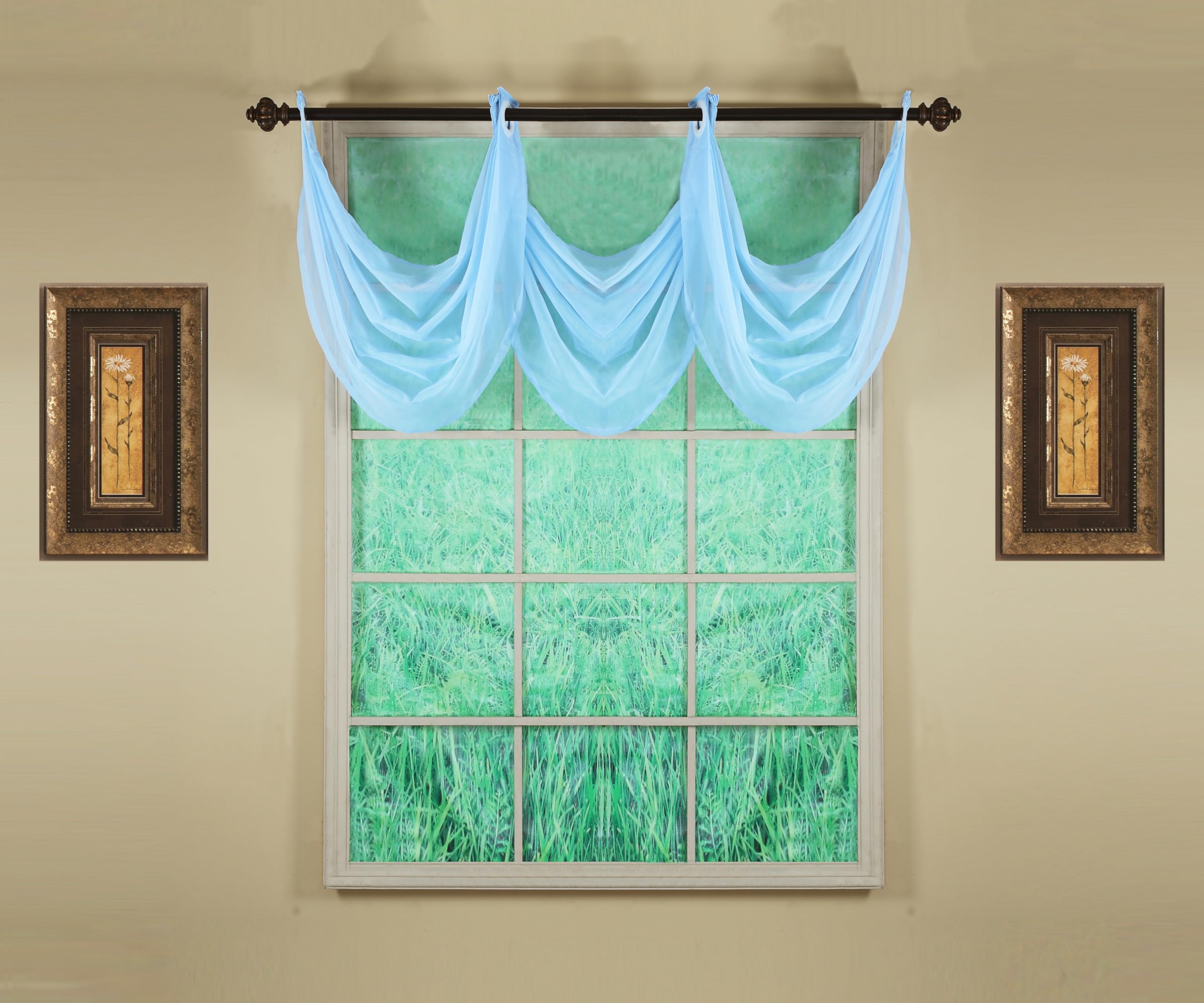 Today's Curtain, Emelia Grommet Sheer Valance Waterfall 25" Sky Blue, 35" W x 25" L