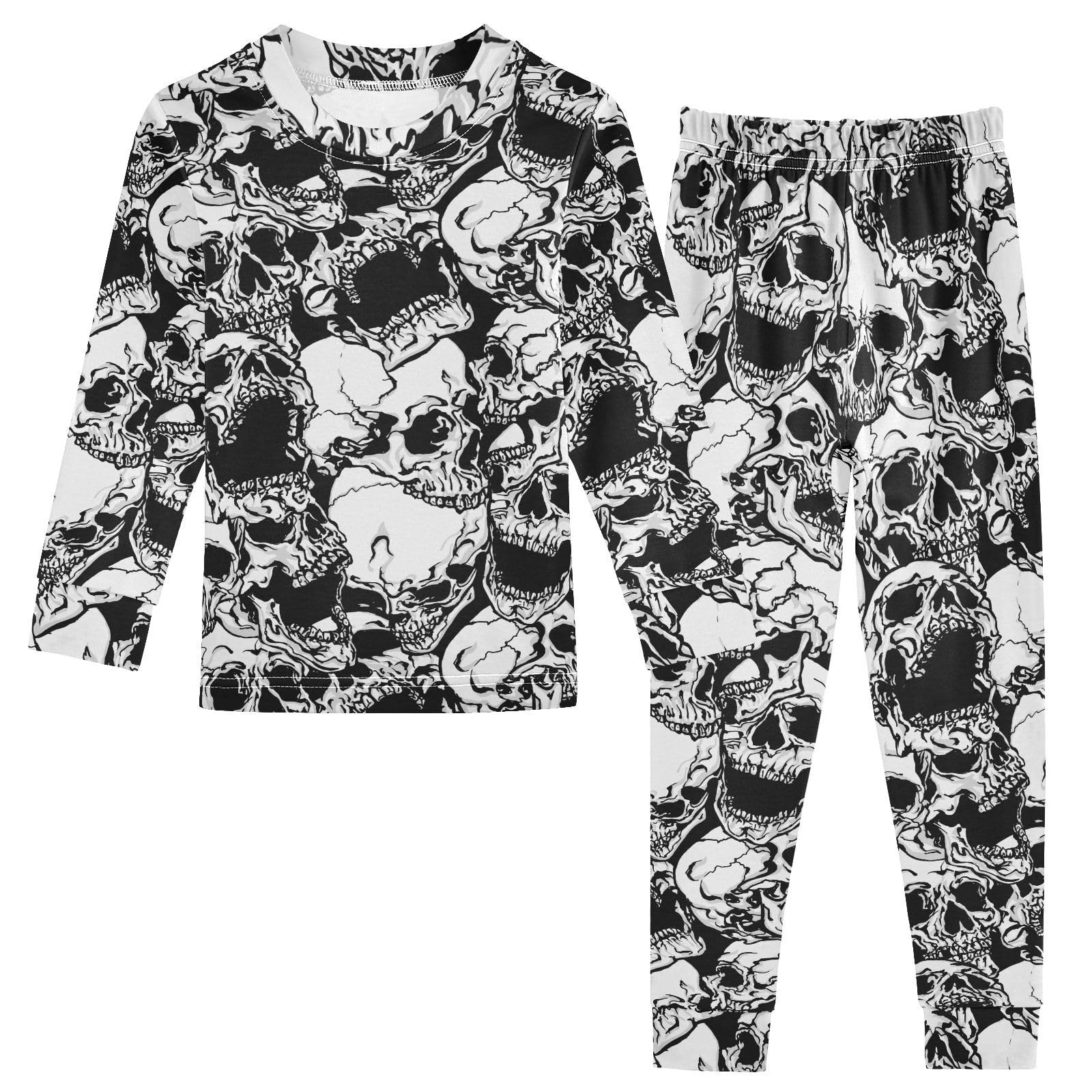 JHKKU Skull Pajamas Set Cotton 2 Piece Soft Comfy Pjs Long Sleeve Lounge Sleepwear 24M