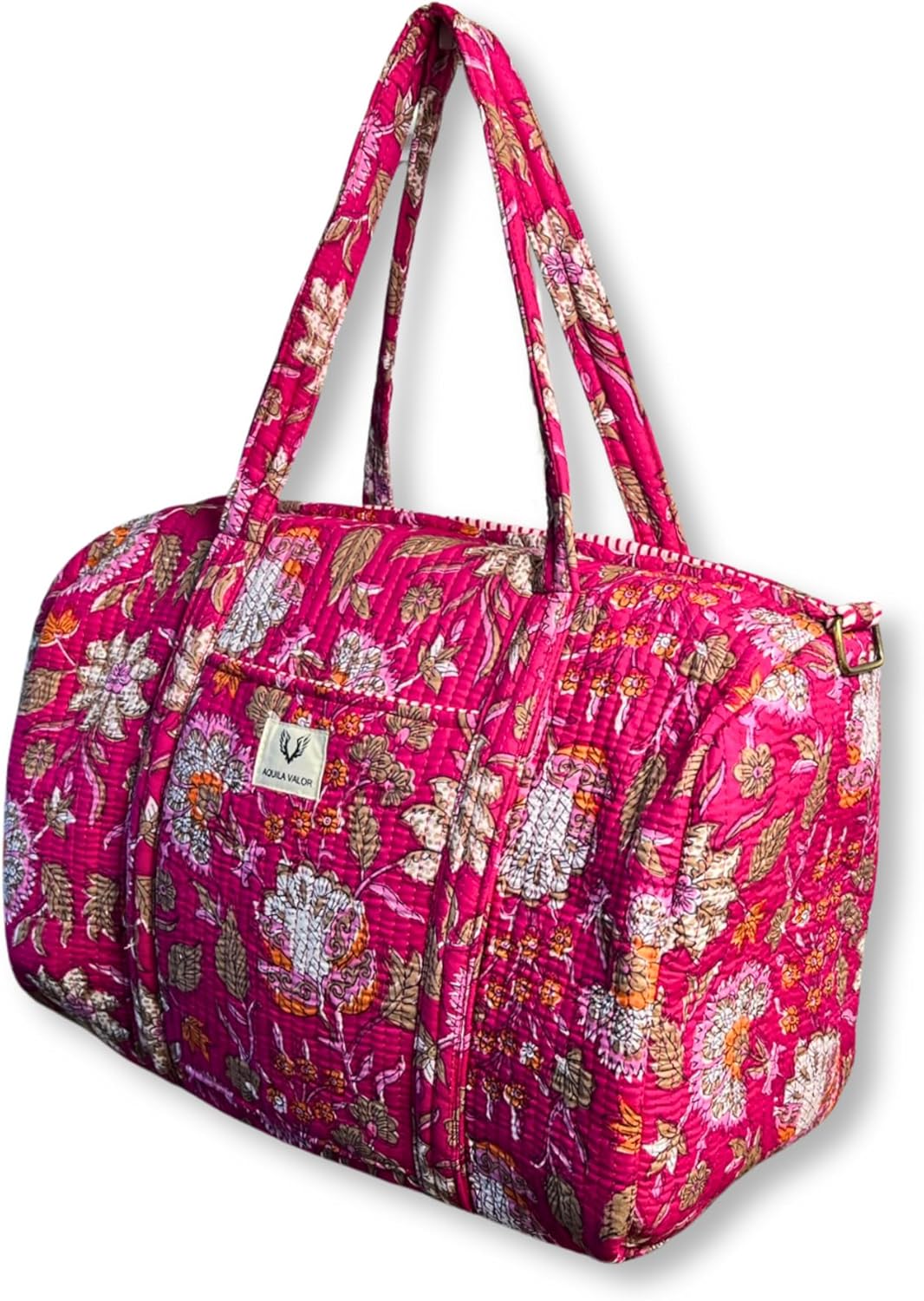 Quilted Cotton Travel Duffel Bag Weekender Short Trip Reinforced Stitching Gift for Her (Blossom Pop)