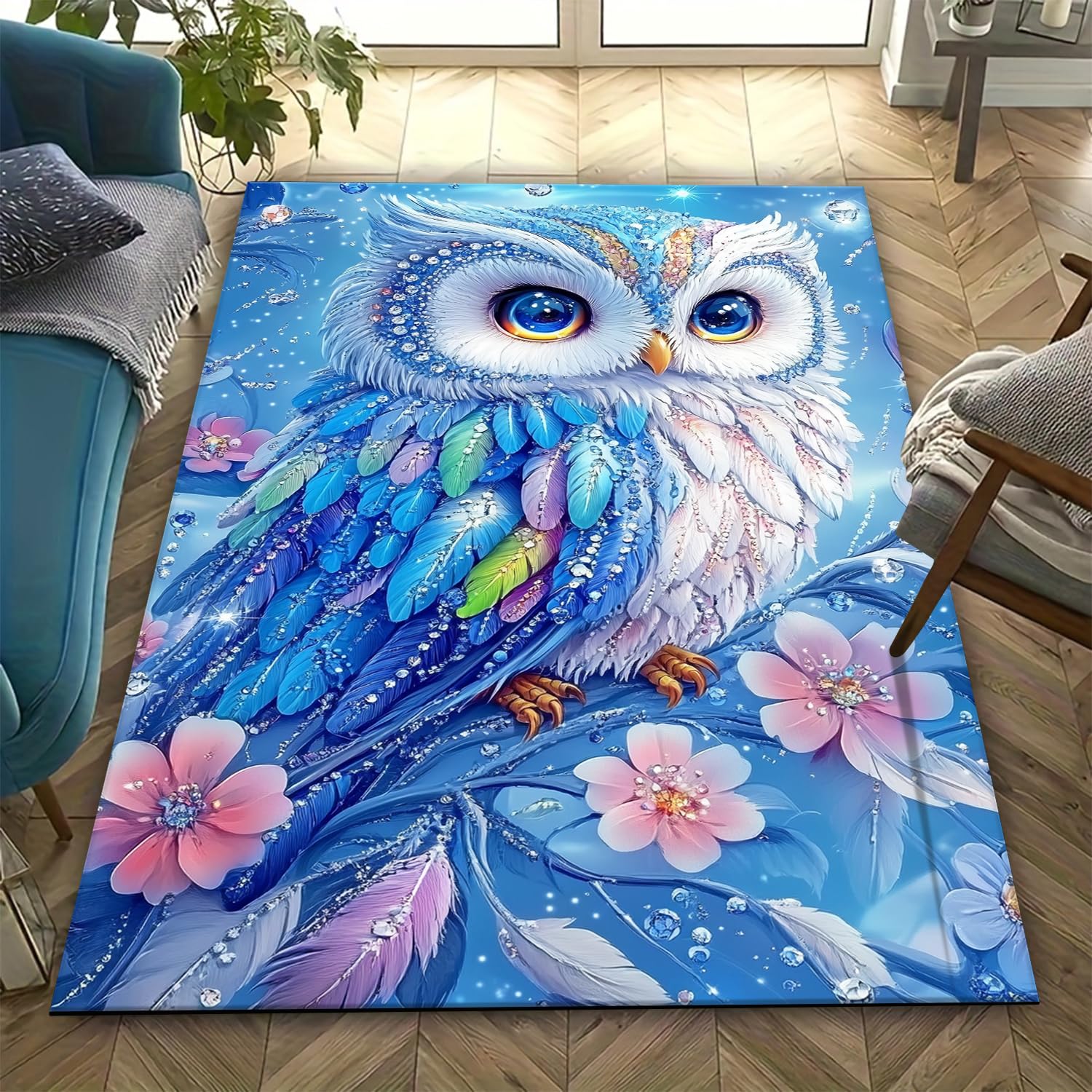 Tapis à poils courts hibou 3D pour réchauffer l'ambiance du salon
