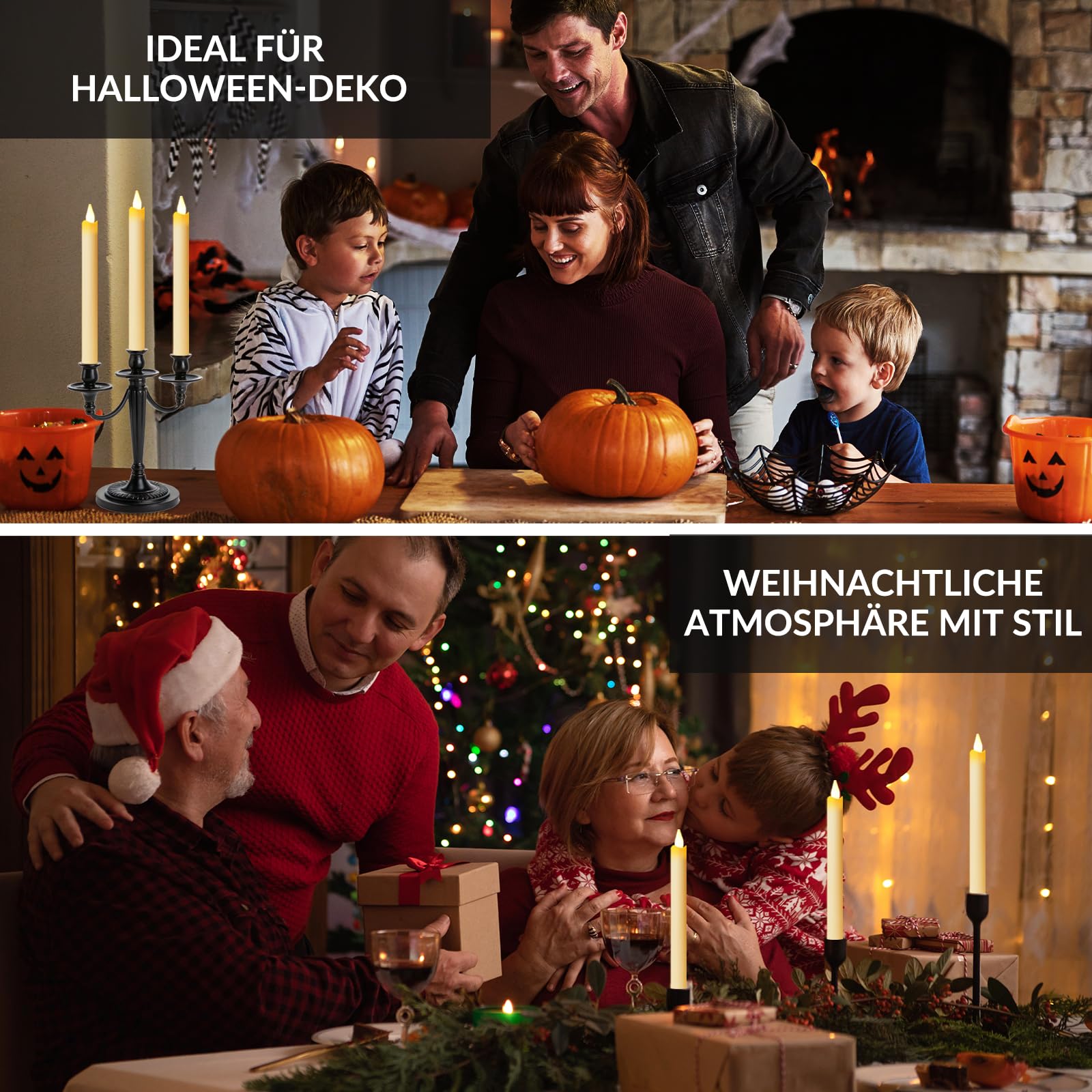 Wiederaufladbare LED Stabkerzen mit Fernbedienung und Ladestation, Stabkerzen LED Kerzen Aufladbar mit timerfunktion Flammenlose 3D Flamme für Weihnachten, Halloween, Zimmer Deko, Hochzeit, 6 Stück