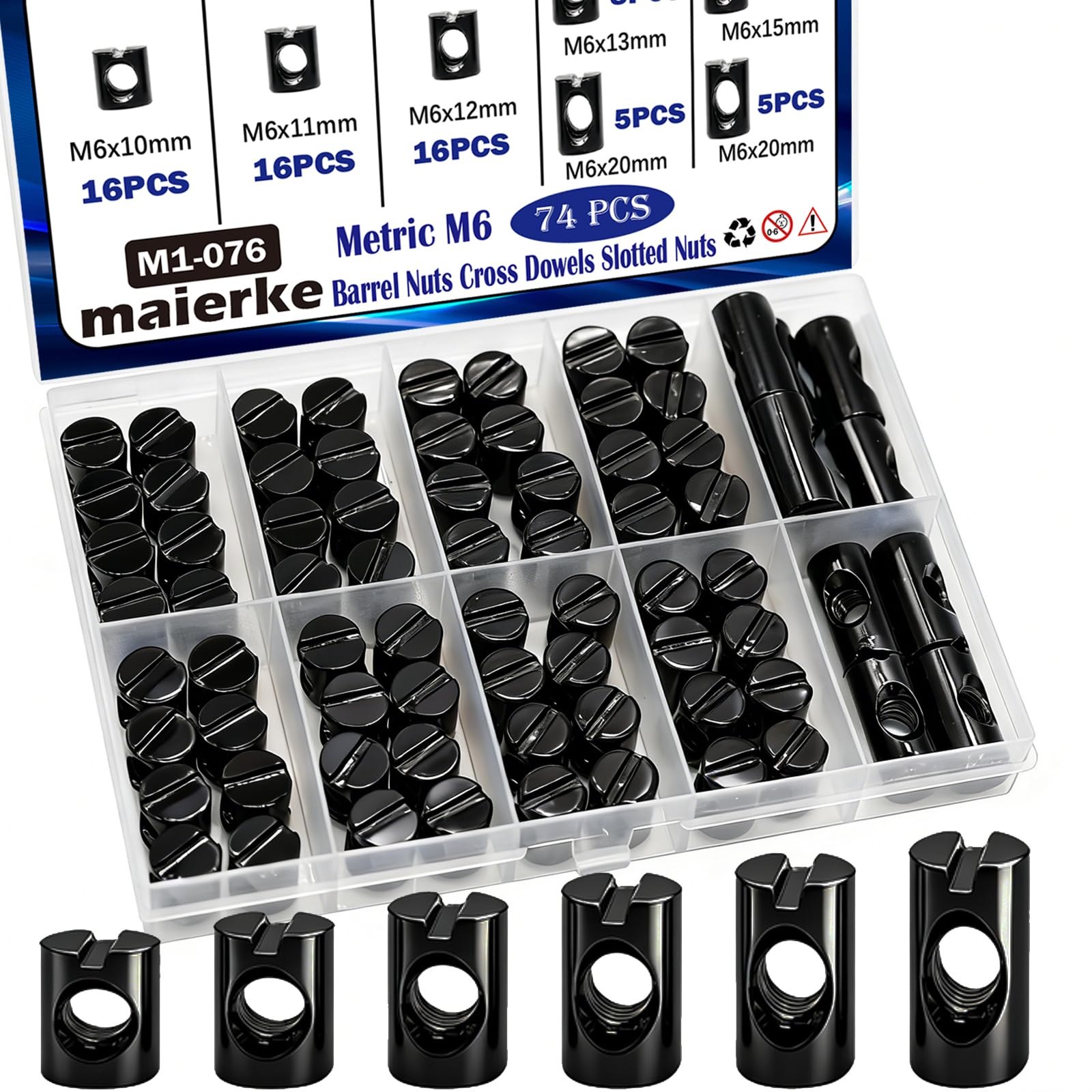 M6 Barrel Nuts Kit - 72pcs Furniture Hardware -9 M6 Barrel Nuts Kit - 72pcs Furniture Hardware -9