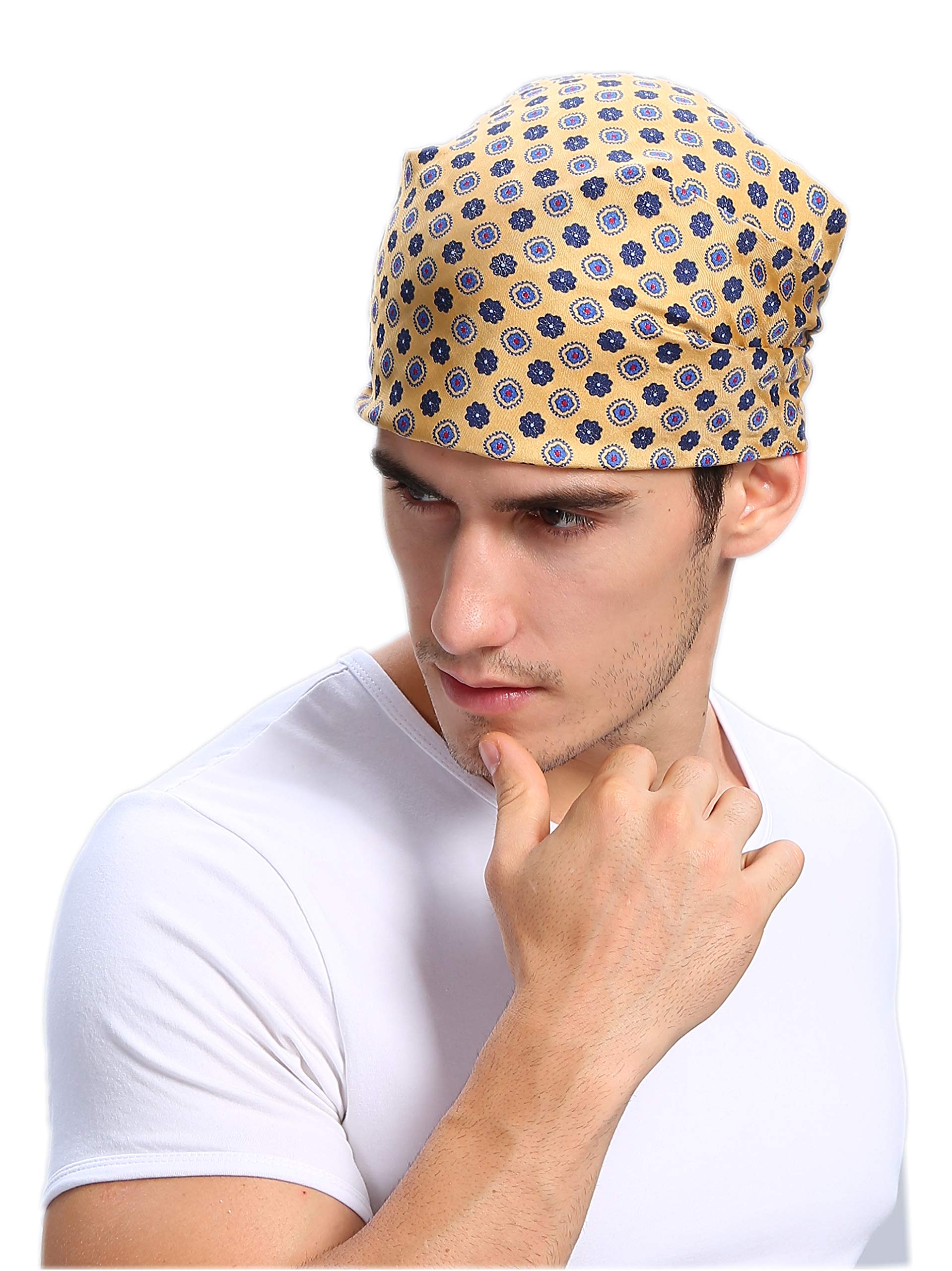 Prettystern Pure Silk Square Men´s Bandana Neckerchief Head-scarf Gold-yellow Dotted No.12