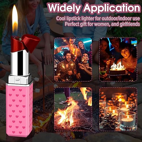 Miniatura 5 de Lindo encendedor de lápiz labial, encendedor de butano recargable de llama suave, encendedor de llama abierta ajustable, bonito regalo para niñas,