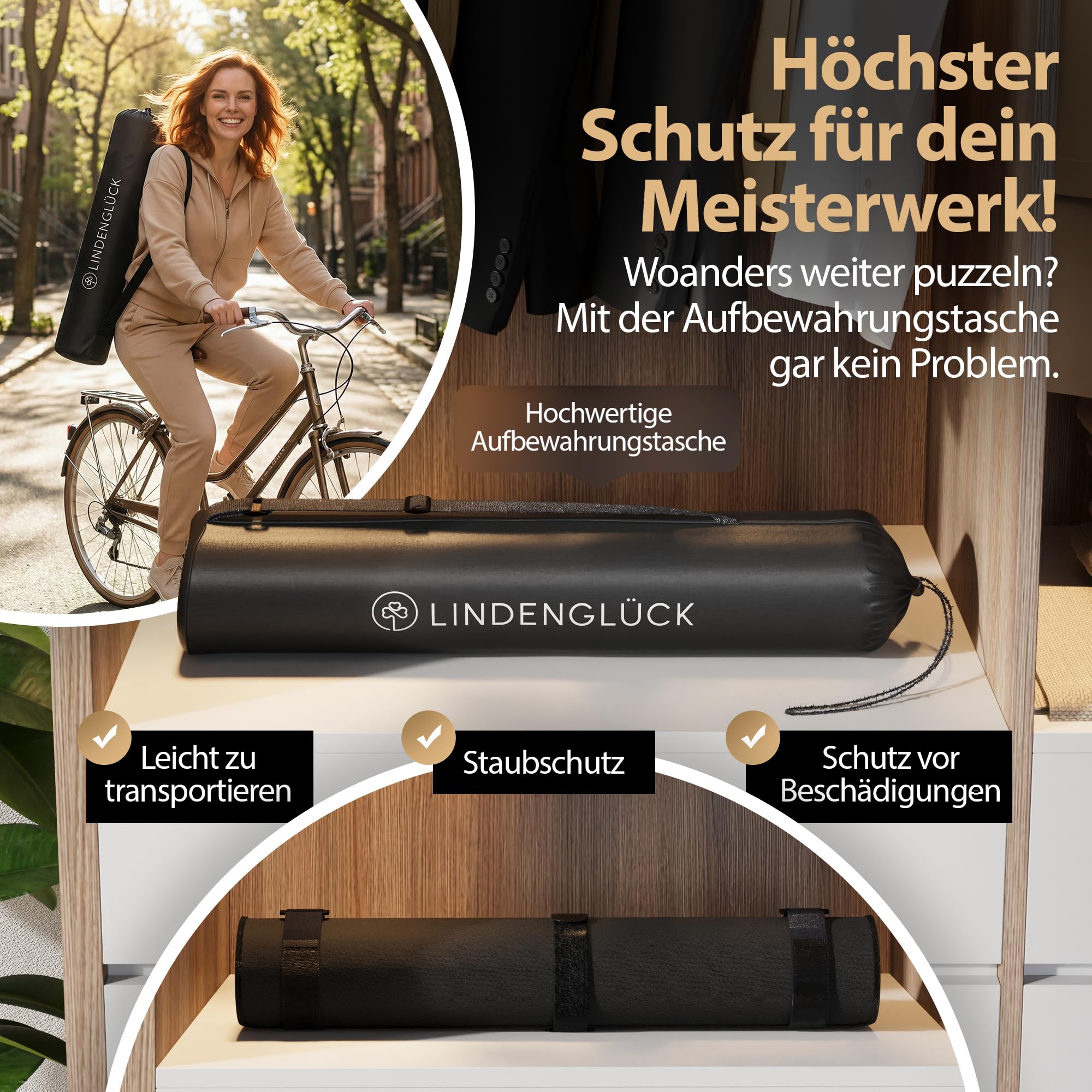 Puzzlematte 1500 Teile Premium - [EasySlide Oberfläche] - Aufrollbare Puzzleunterlage mit exakten Markierungen für 500 1000 & 1500 Puzzleteile - Puzzle Zubehör inkl. Aufbewahrungstasche & Puzzlerolle