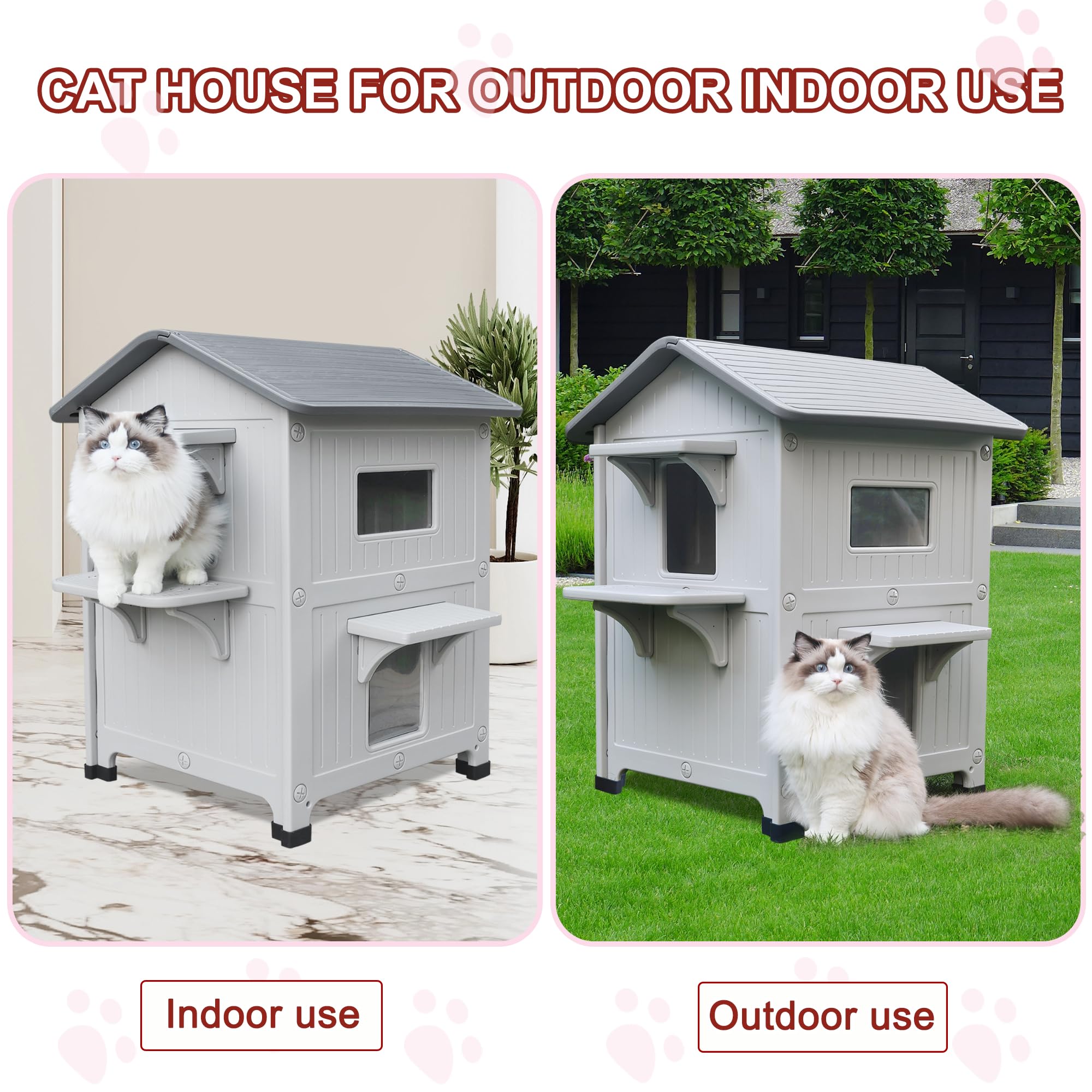 Casa para Gatos al Aire Libre de Plástico Exterior - Refugio Resistente a la Intemperie con Puerta de Escape para Gatos Salvajes y Mascotas