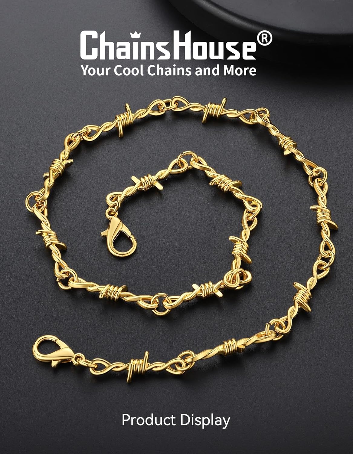 ChainsHouse Barbed Wire Necklace Punk Thorns Chain Necklace for Men Women, 5/6/7/9/12MM Wide Stainless Steel/Black Metal/Gold Plated Hiphop Rock Jewelry, 18-22 Inches - Image 3