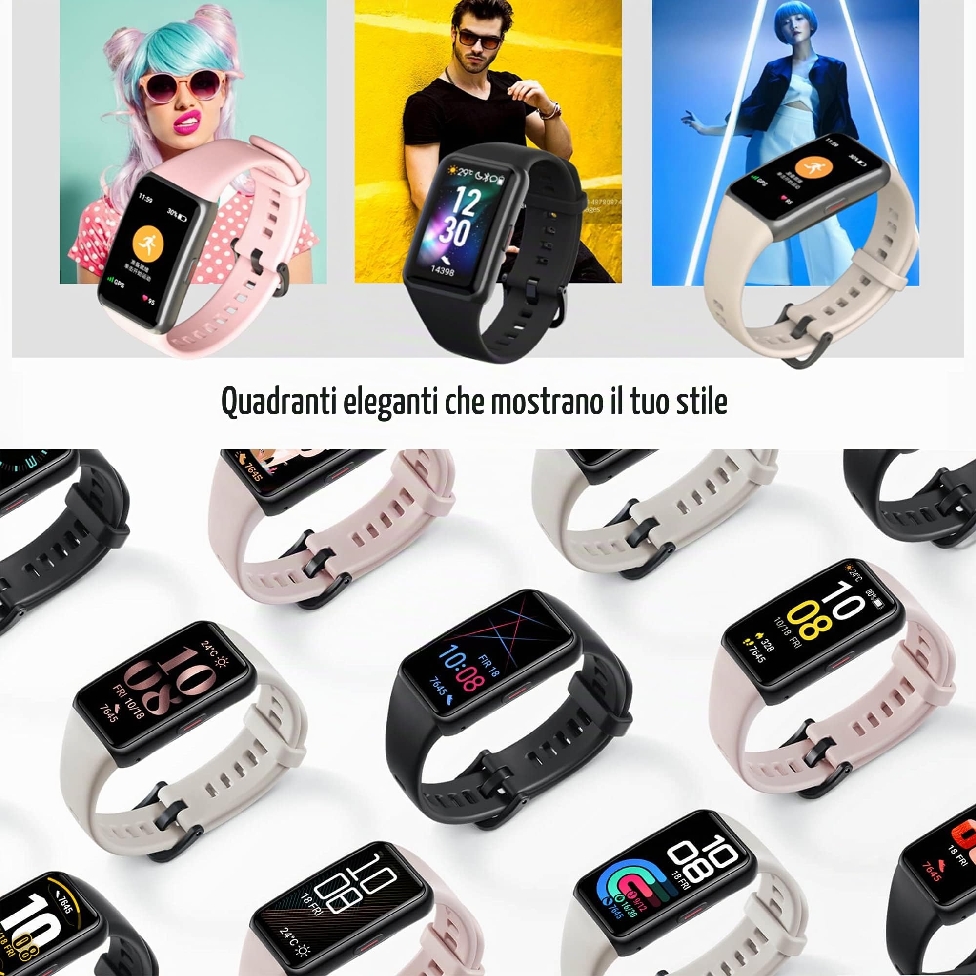 HONOR Band 6 Braccialetto intelligente Schermo intero 1,47 pollici AMOLED Touchscreen a colori SpO2 Frequenza cardiaca Sonno Stress Nuoto Activity Tracker Versione globale, Nero