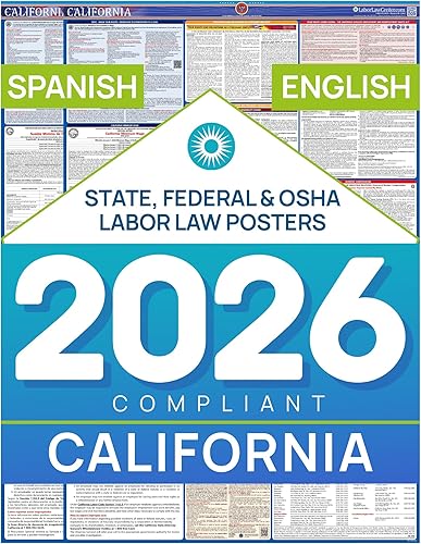 Paquete actualizado de carteles de derecho laboral de California 2026 – Combo de cumplimiento en inglés y español – OSHA, EEOC, FMLA, salario mínimo
