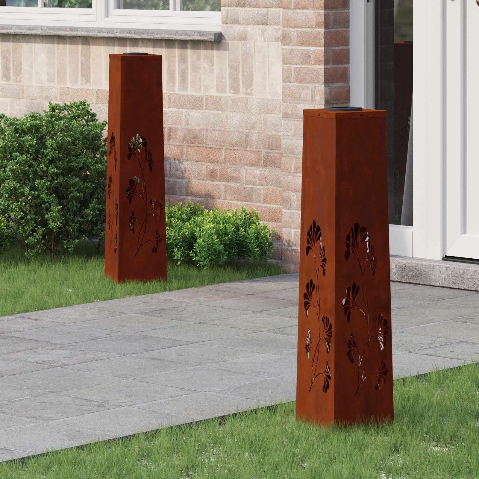 vidaXL Lumière de Chemin LED Solaire 2 pcs Rouillé Acier patiné, Éclairage Moderne de Jardin, Spots solaires pour chemins, lumières extérieures durables, déco paysagère