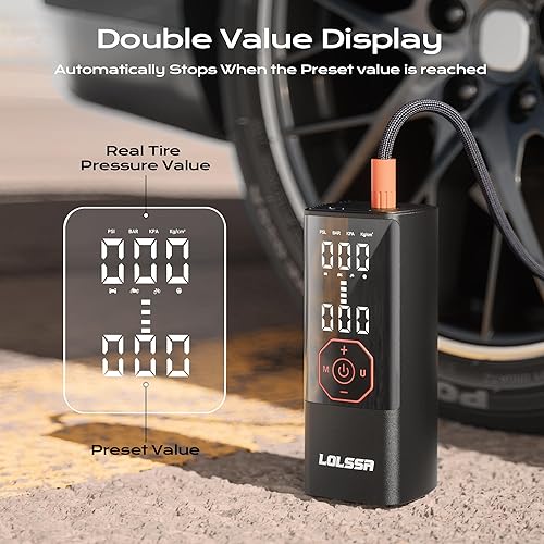 Miniatura 5 de Inflador de neumáticos, compresor de aire portátil, bomba de aire para neumáticos de automóvil, eléctrica, inalámbrica, 180 PS para automóvil,