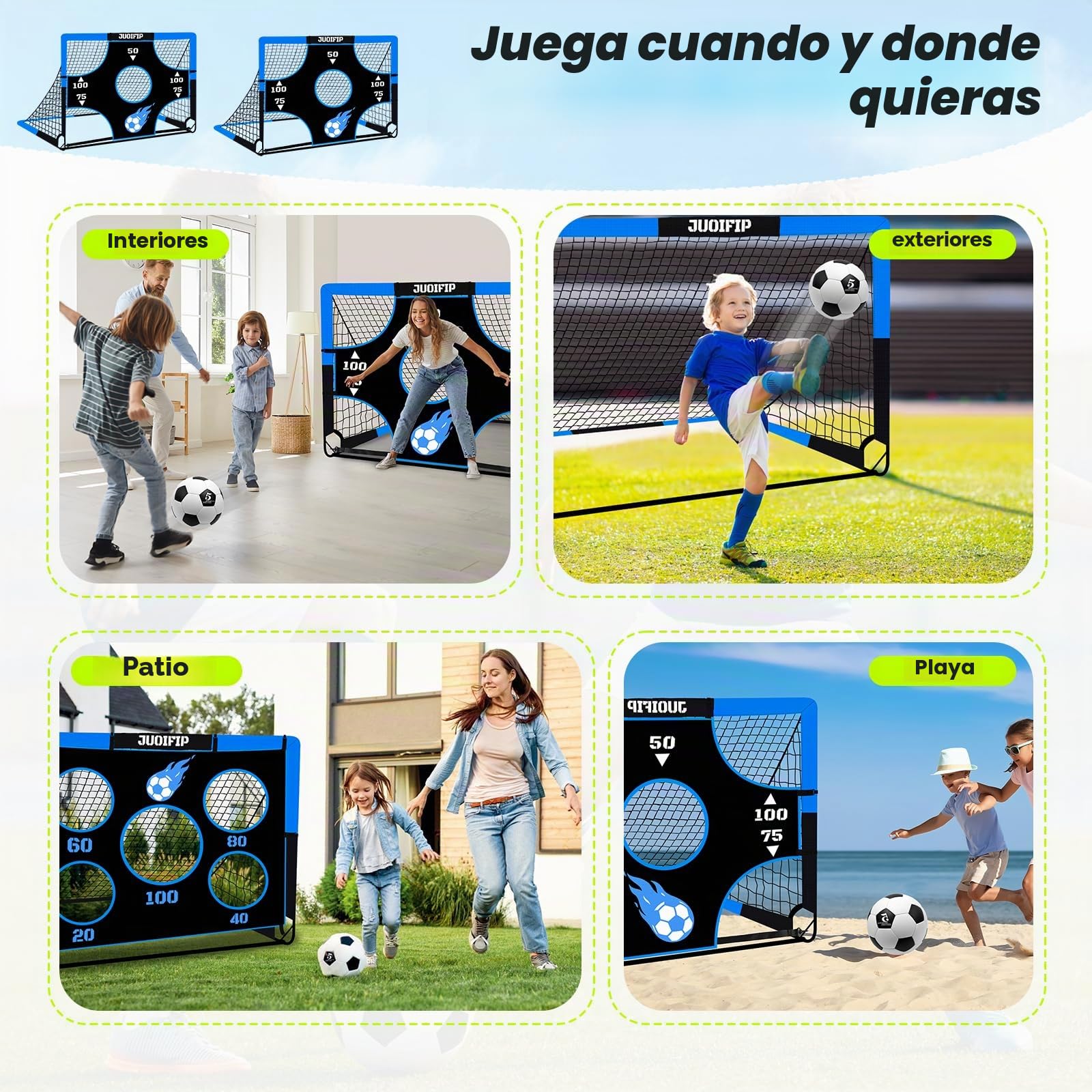 Portería de fútbol 3 en 1 para niños, red 150x120 cm, postes de jardín con 2 telas intercambiables y pelota, bolsa de transporte