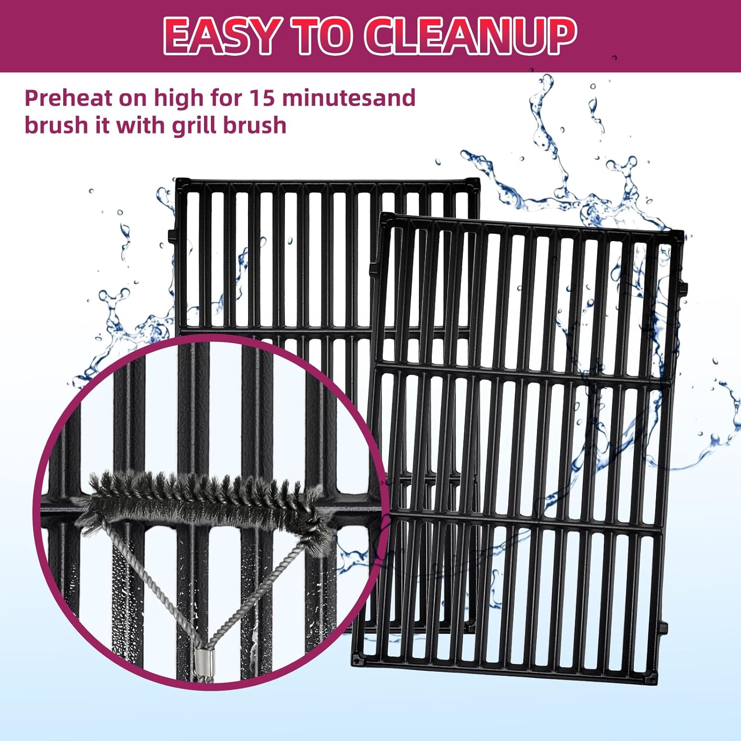 Porcelain Steel 15.3 inch 7636 Flavorizer Bar with Cast Iron 7639 Grill Grates for Spirit II Replacement Parts,for Spirit E-310, E-330, E-320, S-310/320/330,for Weber Spirit I&II 300 Series