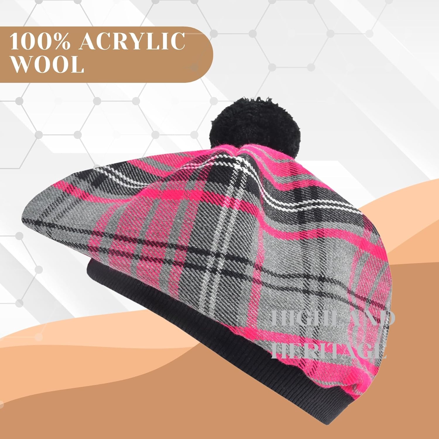 Scottish Tartan Tam O’ Shanter Hat – Unisex Adjustable Acrylic Wool Highland Cap with Pom Kilt Outfit & Casual Wear Bonnet - Image 4