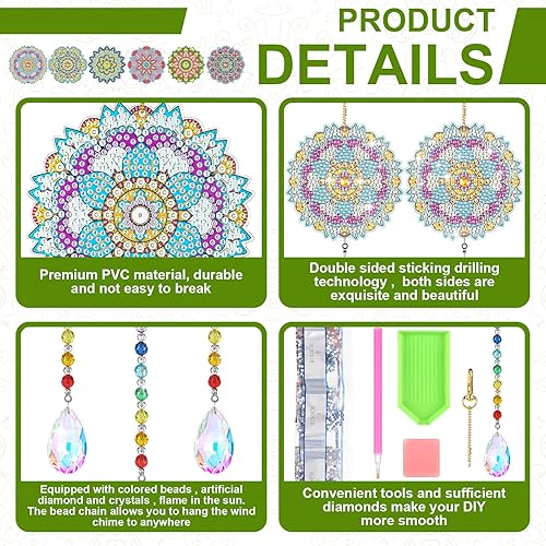 Miniatura 9 de Yeaqee Juego de 6 piezas de arte de diamantes de otoño, atrapasoles, hojas de arce, campanillas de viento, pintura de diamante de doble cara para