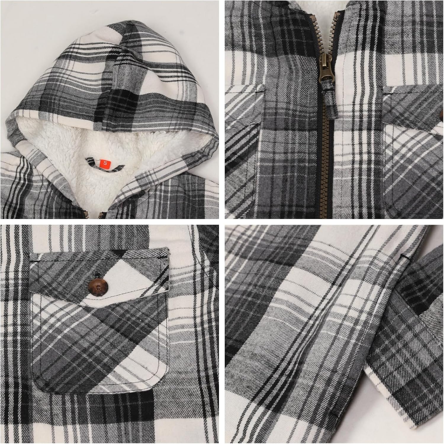 ThCreasa Boys Plaid Flannel Jackets Sherpa Lined Zip Up Long Sleeve Warm Flannel Shirt with Hood - Image 4