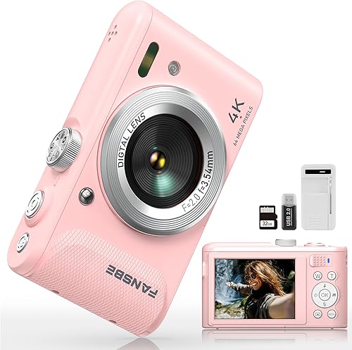 Cámara digital, cámara de vlogging 4K con 64 MP, cámaras digitales apuntar y disparar con zoom de 18X, antivibración, dial de modo, tarjeta SD de 32