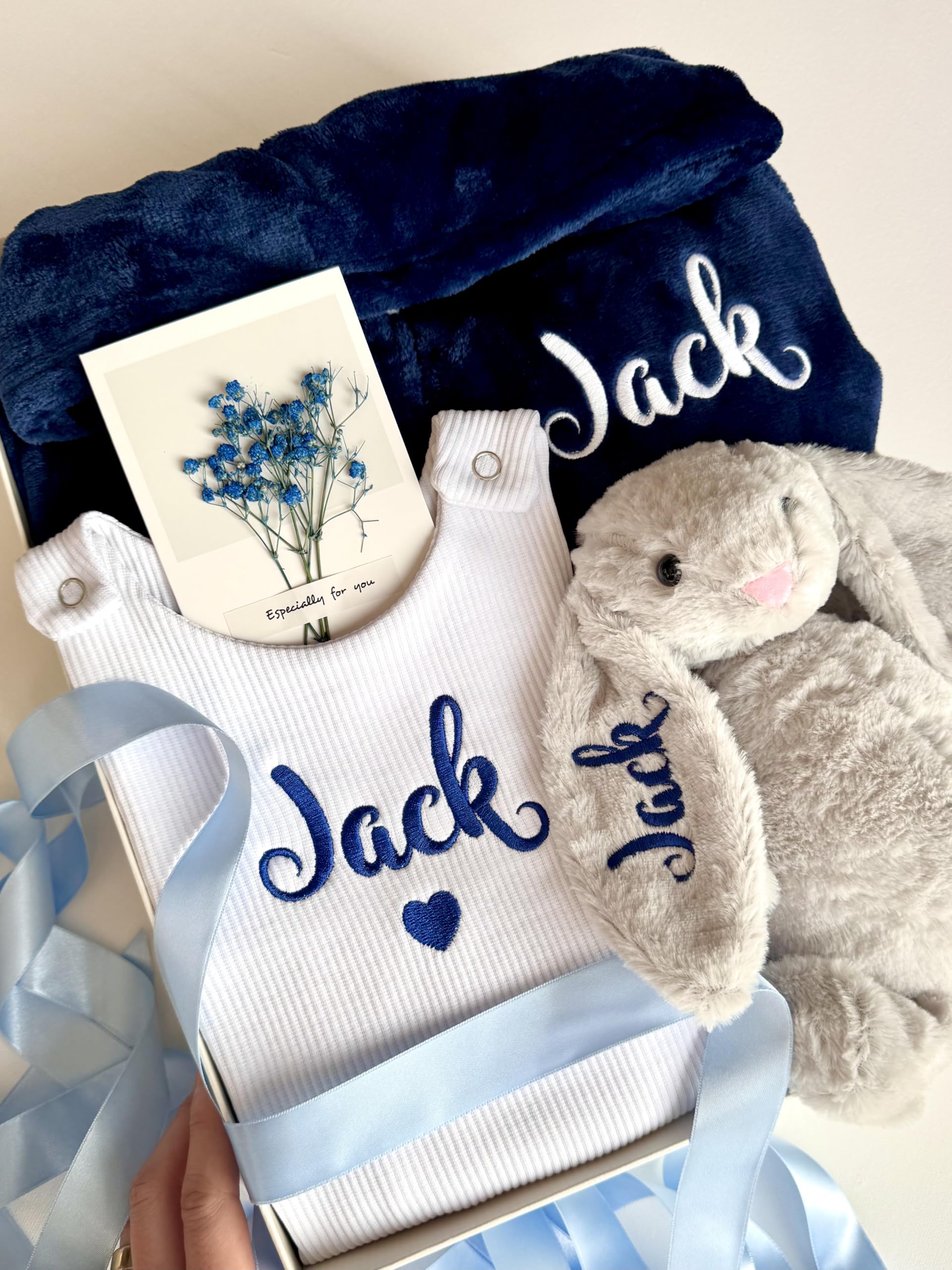 Personalised Baby Gift Set with Box or Without for Baby Boy or Baby Girl, Perfect for Baby Shower Gifts & Christenings with Gift Message Card Ready to Gift (Option 11, 3-6 Months)