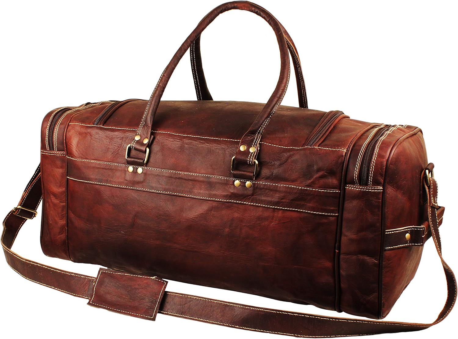 Men’s Gym Sports Overnight Weekender Bag Leather Travel Bags For Men Vintage Leather Duffle Bag Women Carry On Travel Holdall Bag 24 Inches - Image 6