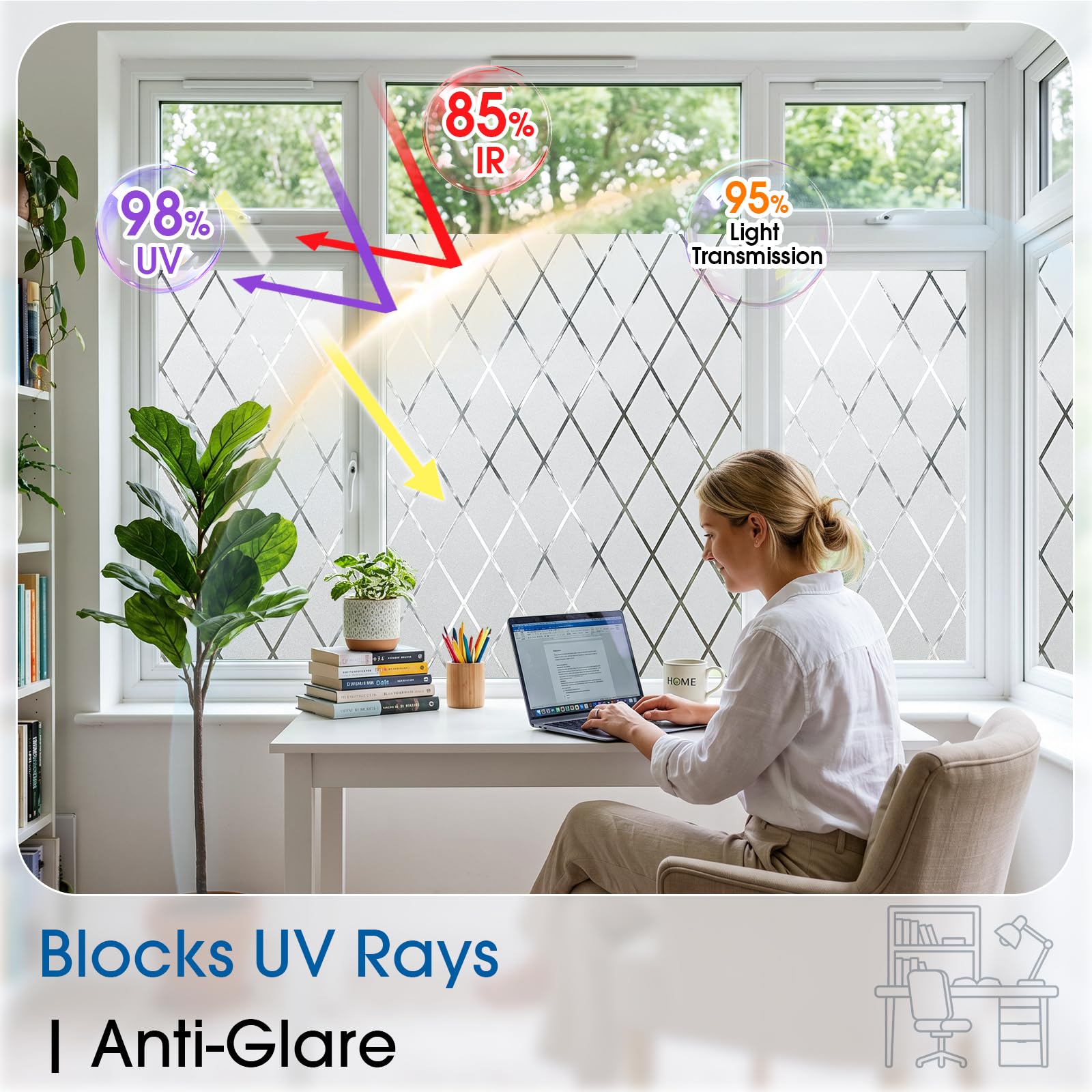 Lifetree Privcay Film autocollant anti-reflet pour fenêtres en verre, motif grille - Pour la maison et le bureau - 75 x 200 cm