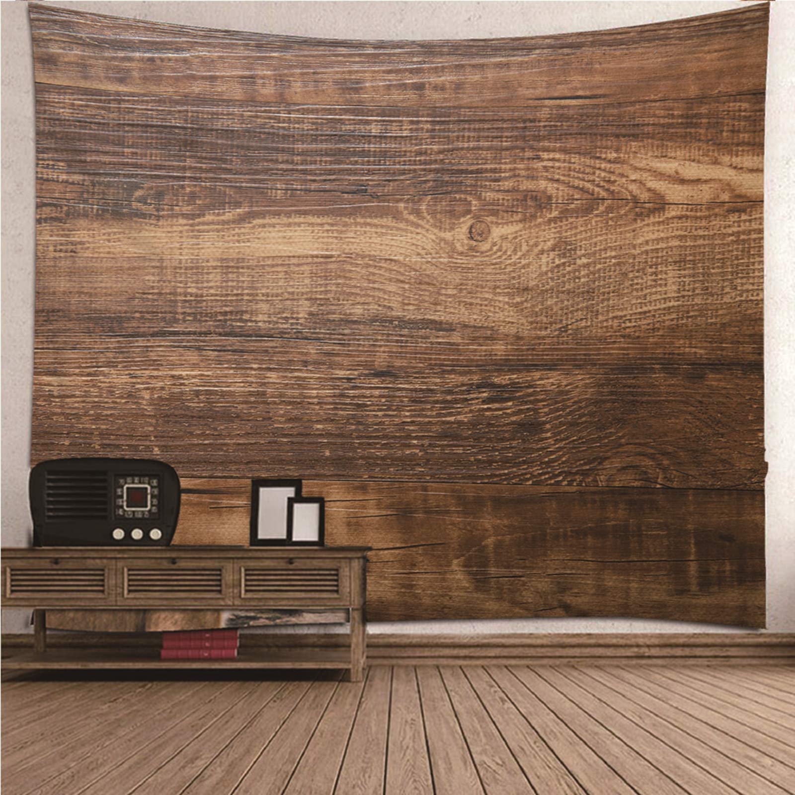 Tapisserie ozdoba na ścianę 350 x 256 cm, brązowa deska drewniana wzór dywan ścienny do sypialni wodoodporna taiseria dekoracja do sypialni salonu