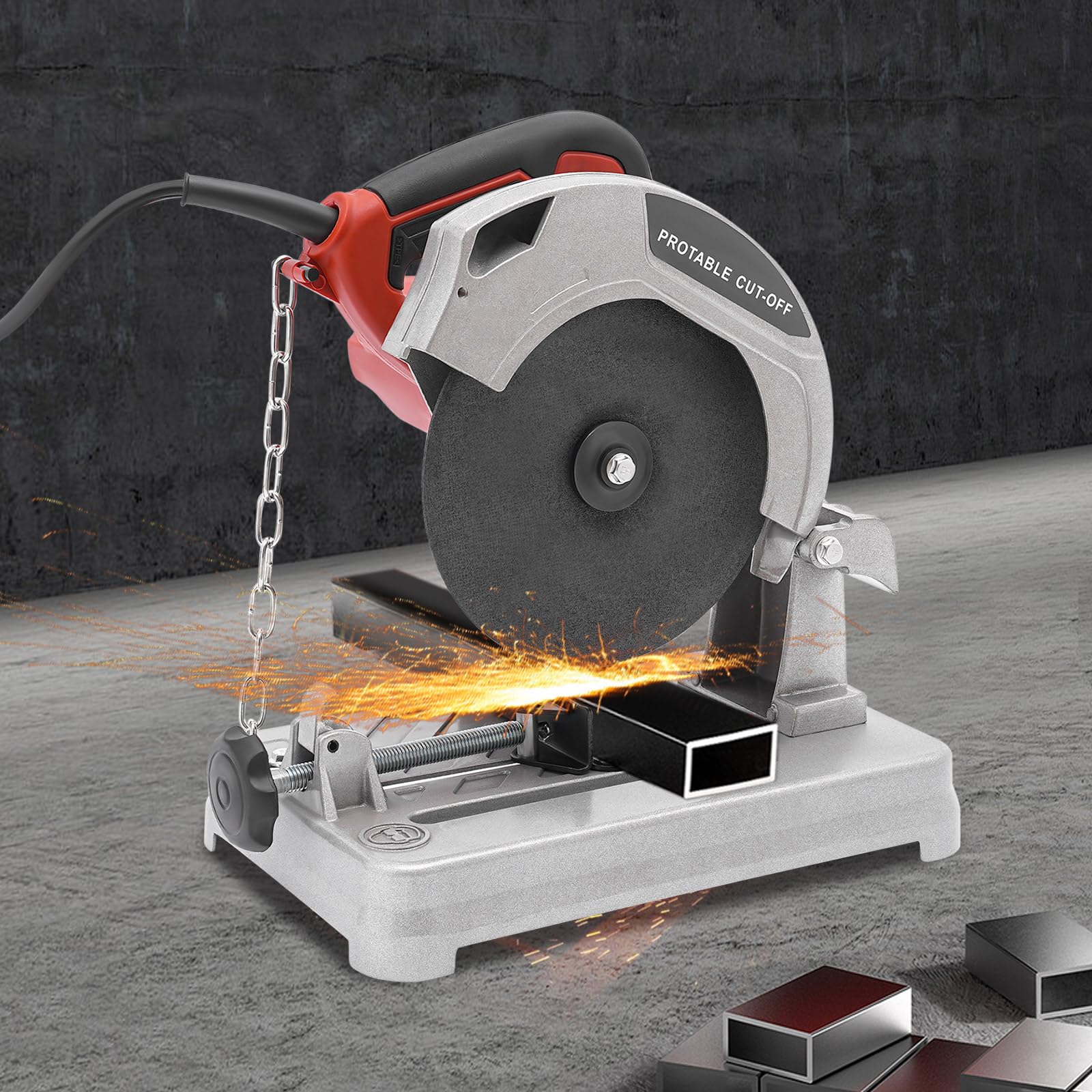 Metalen bandzaag, 1200 W multifunctionele kapzaag, voor hout, staal, muren, vloeren en tegeloppervlakken, inclusief blad 185 mm, 5200 tpm