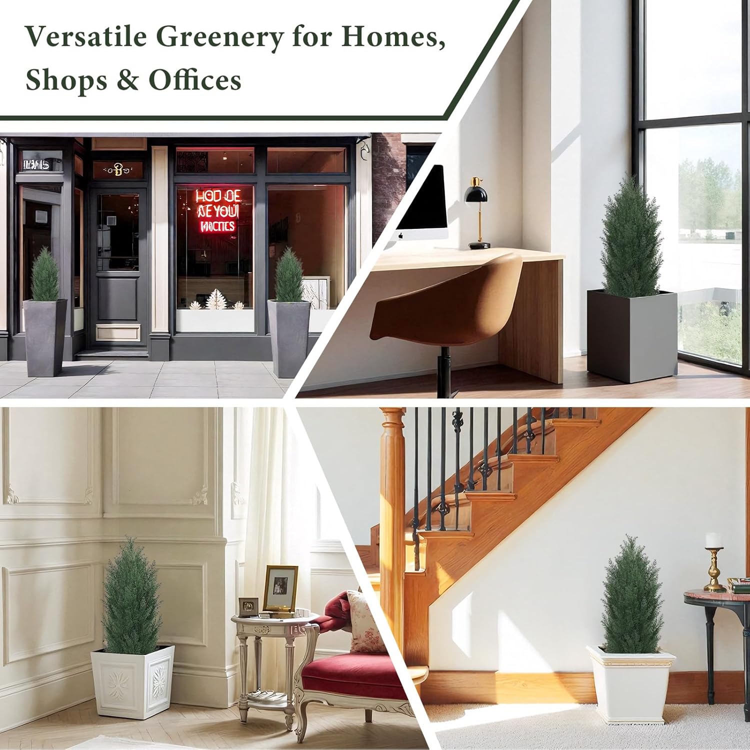 THE BLOOM TIMES 3ft Topiary Trees Artificial Outdoor Set of 2, UV Resistant Faux Cedar Pine Cypress Bushes & Shrubs, Fake Plants for Front Porch Outside Planter Patio Christmas Decor 3 Foot Tall - Image 4