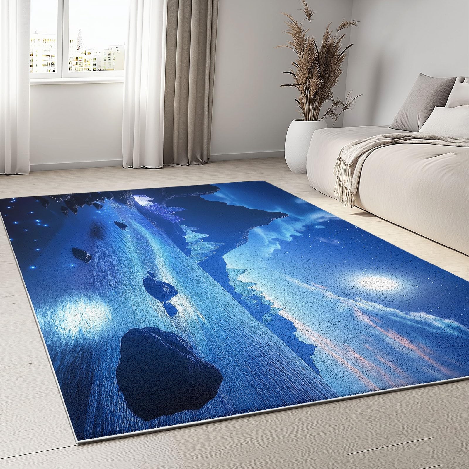 Tapis Salon Poil Court 80 x 150 cm Bleu Foncé Lavable en Machine Antidérapant