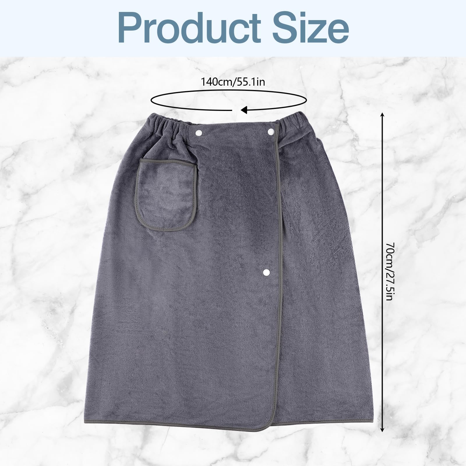 Maxmoc Serviette de sauna réglable pour homme, grande serviette de sauna, à séchage rapide, en microfibre, avec boutons-pression et poches, pour salle de gym, douche, sauna (70 x 140 cm, gris)