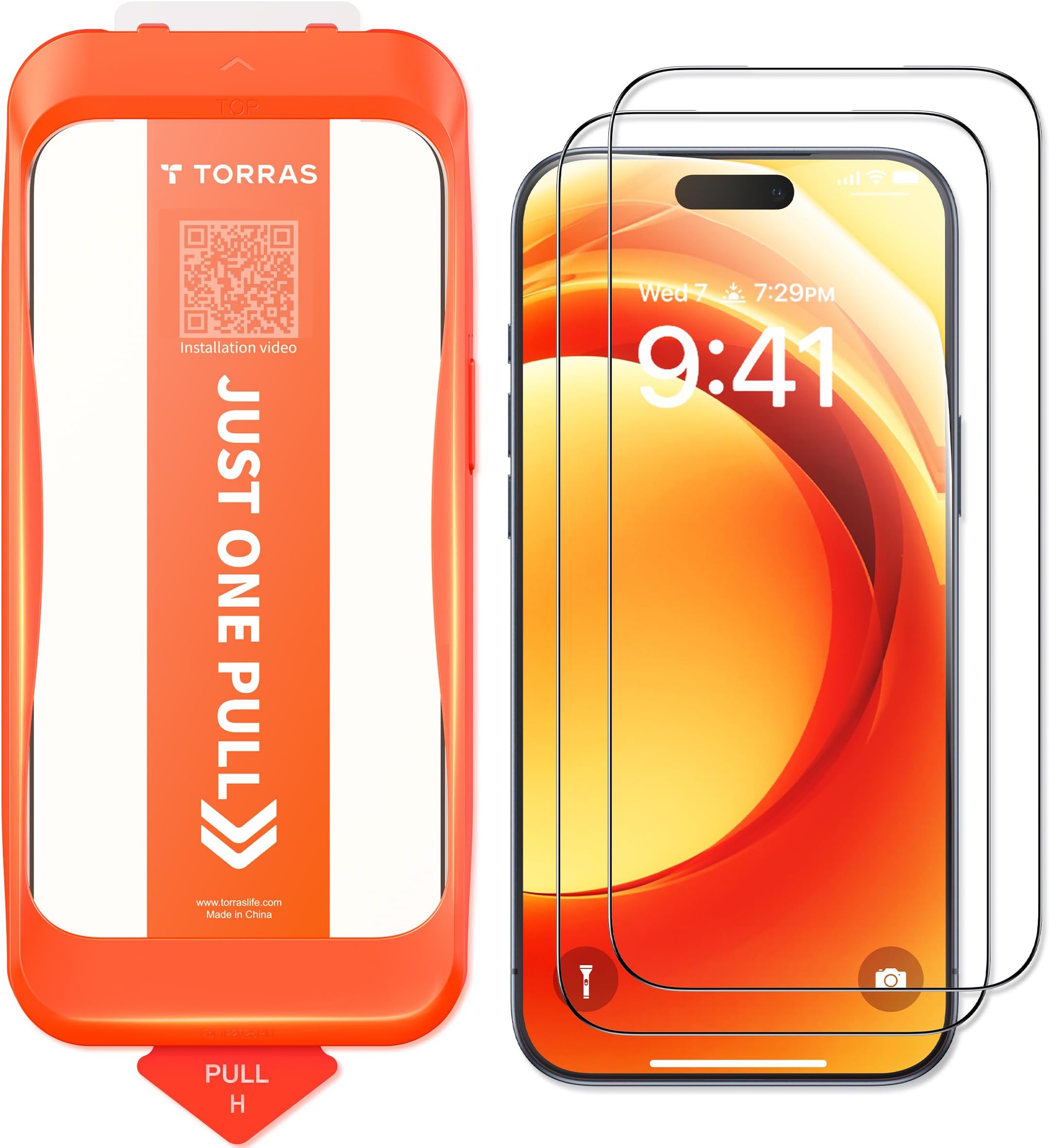 TORRAS [Full Screen Tempered Glass for iPhone 15 Pro Screen Protector 8FT Military Shatterproof, 9H Anti-Scratch, No Bubbles No Dust, Longest Durable Screen Protector for iPhone 15 Pro Glass 2 Pack