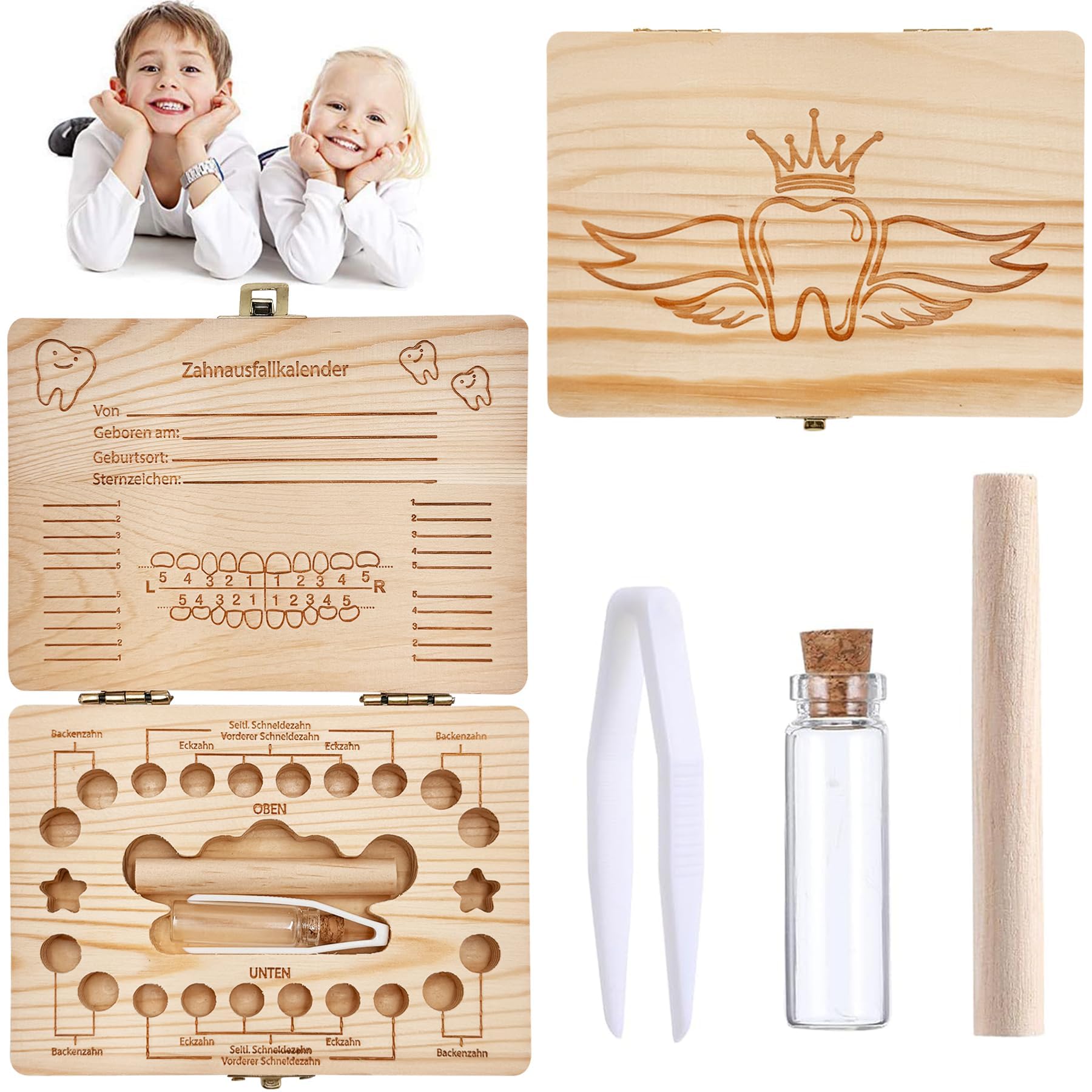Zahnbox Holz Milchzähne Box,Milchzahndose,Zahnbox für Milchzähne,Milchzahndose Mädchen,Aufbewahrungsbox für Baby-Zähne,Zahnschachtel Milchzähne