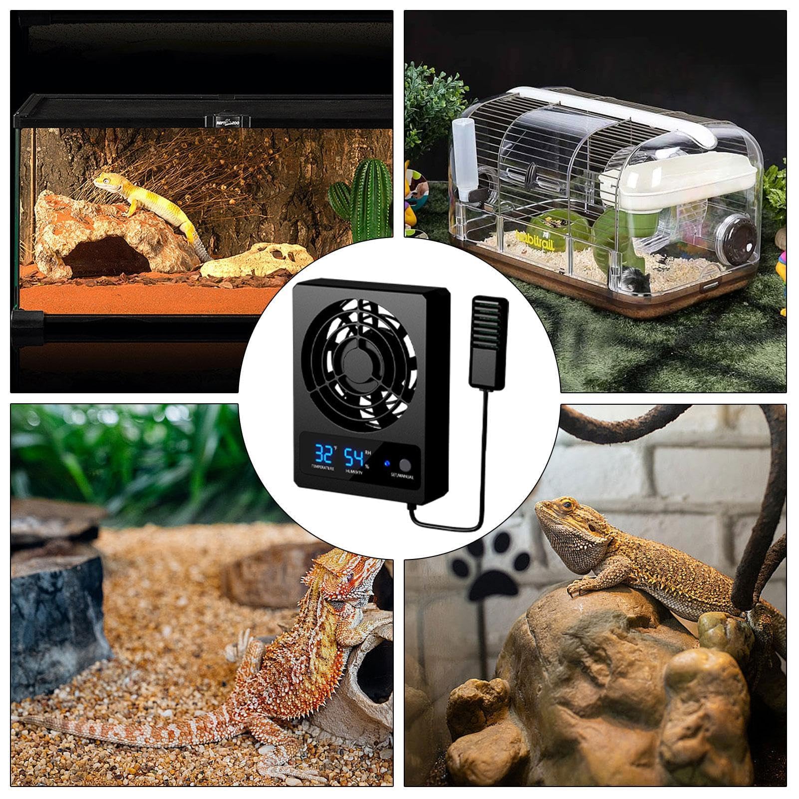 Ventilador de ventilación para recinto de reptiles, velocidad ajustable, ventilador de refrigeración, control de humedad, deshumidificador para terrario de la selva, vivero, anfibios, reptiles y