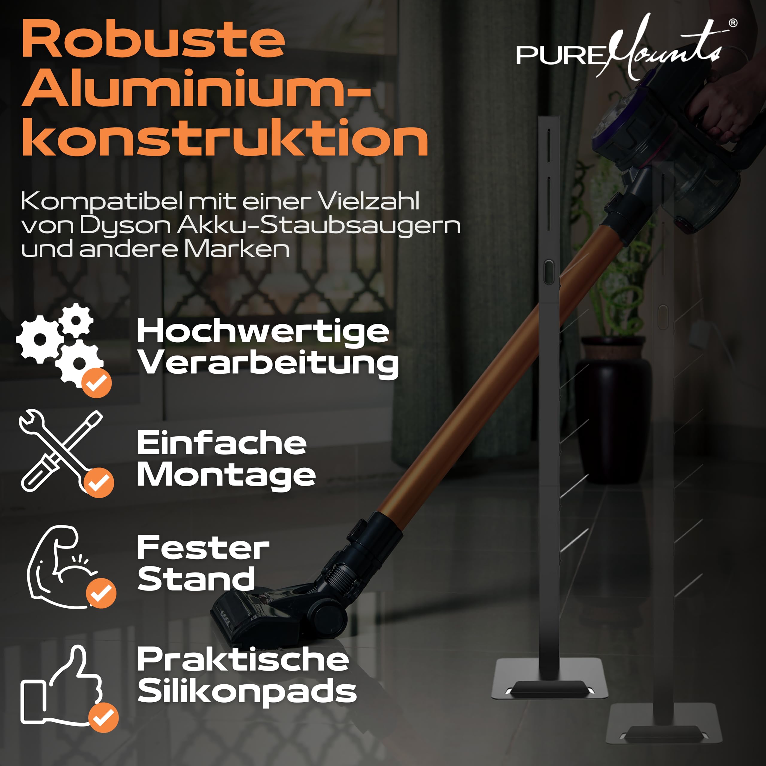 PureMounts Uchwyt do odkurzacza kompatybilny z Dyson Gen5, V15, V12, V11, V10, V8, V7, V6, uchwyt podłogowy, uchwyt na akcesoria, czarny