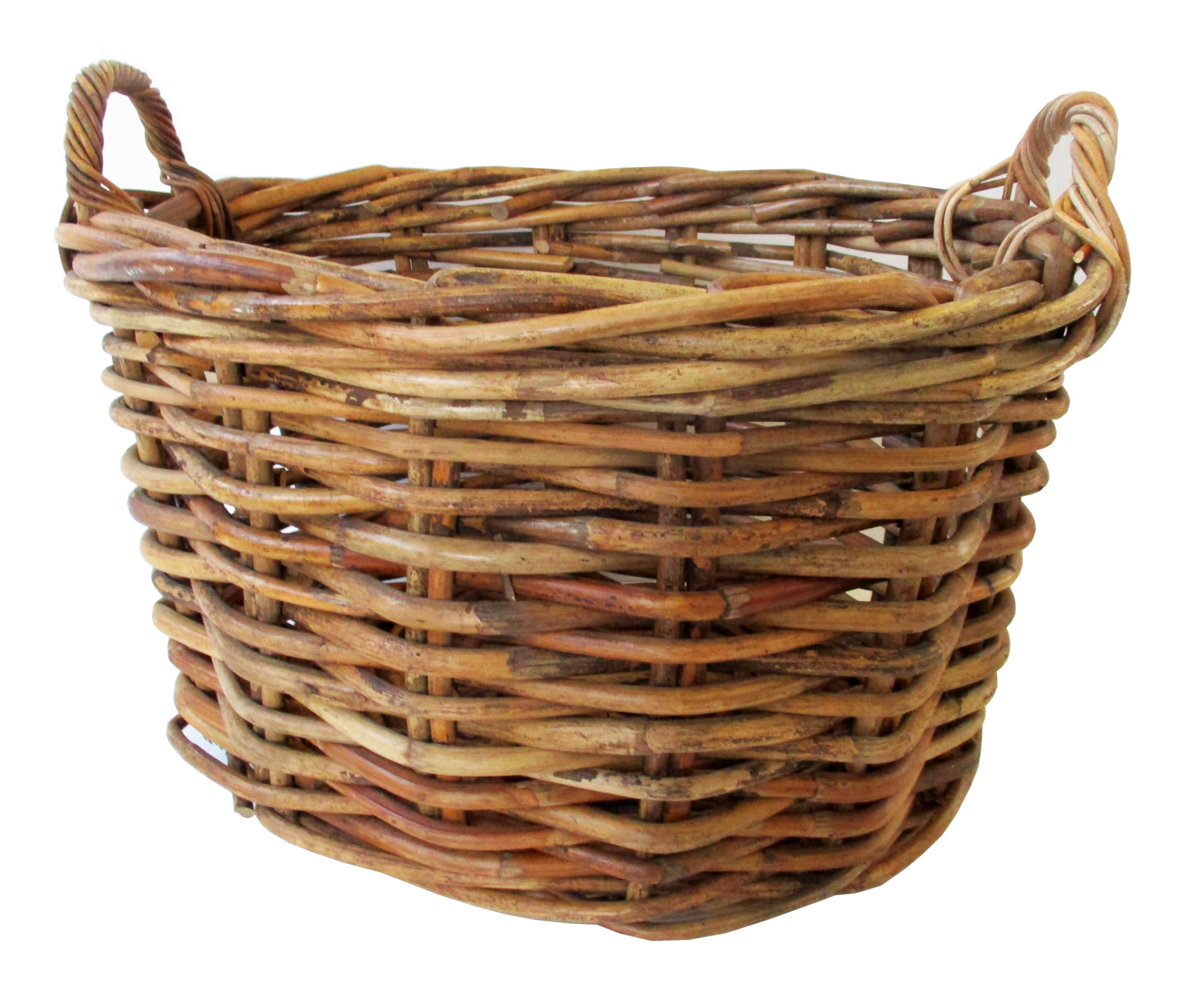 cesto vimini porta legna cm 63x52x40 H conmanici cm 47 intreccio in rattan robustissimo portalegna porta biancheria ovale
