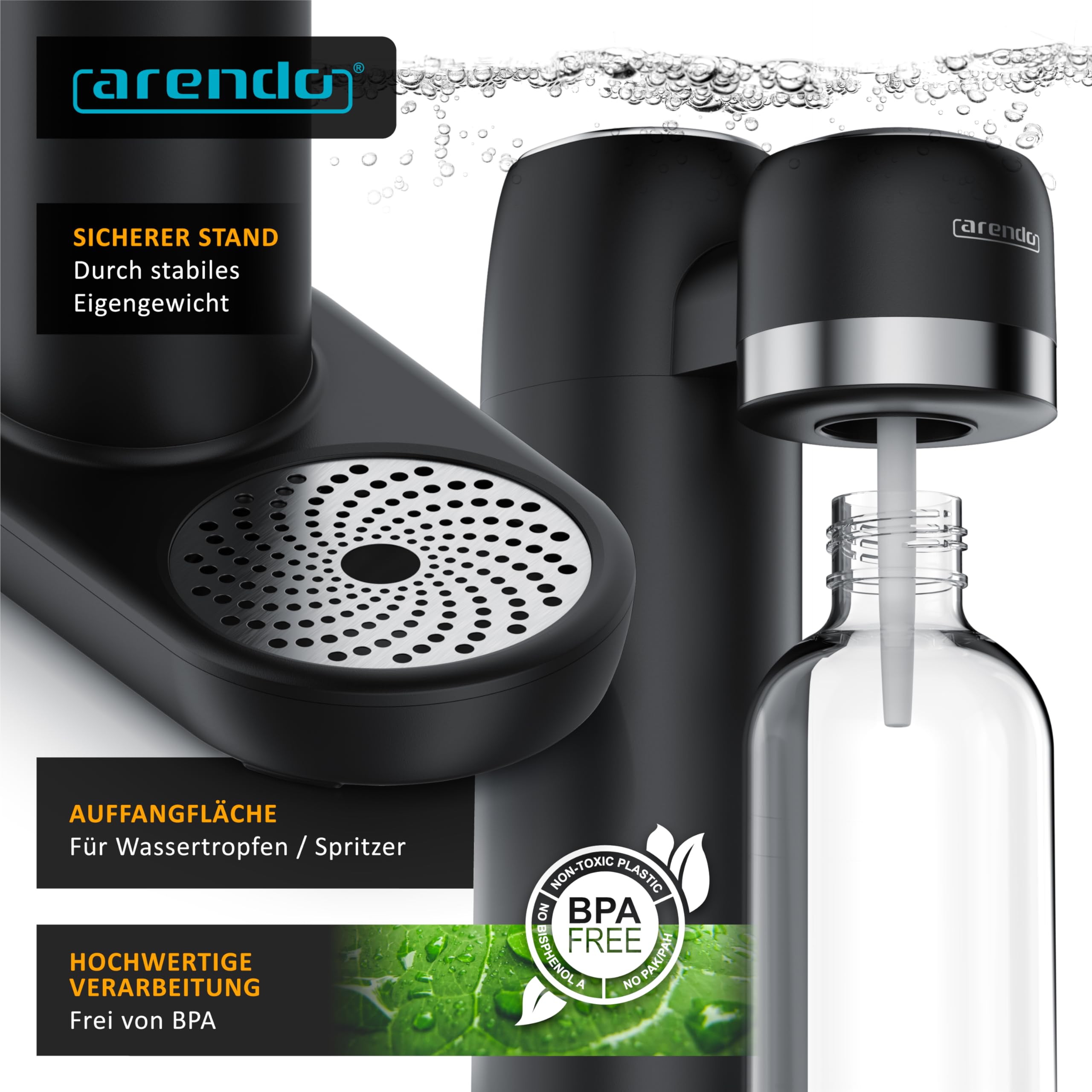 Arendo - Soda Maker Wassersprudler – inkl. 1000 ml Wasserflasche BPA frei – fein dosierbar – Soda Streamer kompatibel mit 60 l CO2 Zylindern