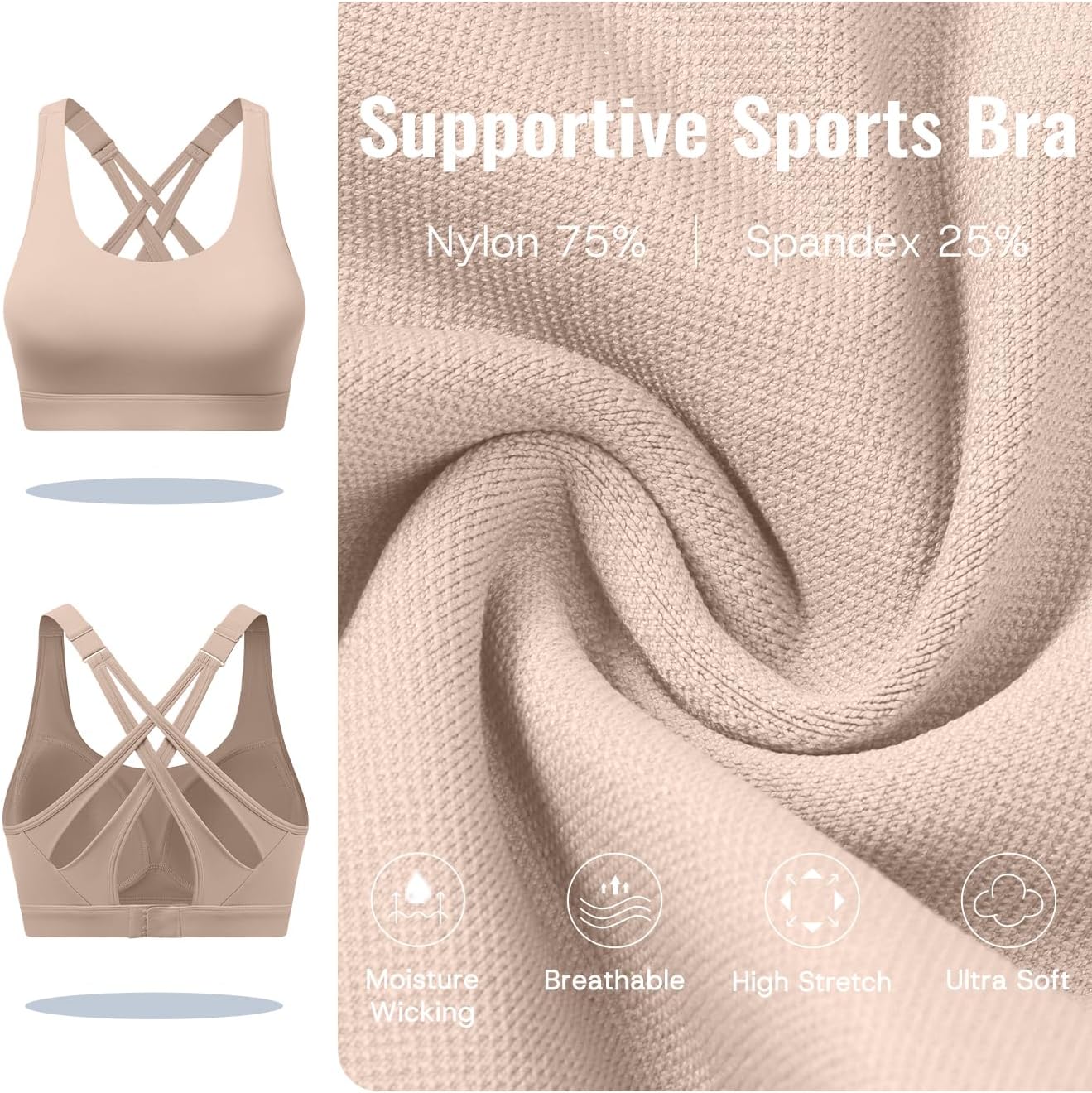 High Impact Sports Bra for Women High Support Molded Cups, Adjustable Straps & Hook Closure, Criss Cross Supportive Bra