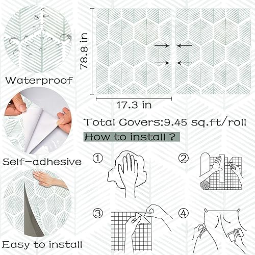 Miniatura 10 de Papel tapiz moderno autoadhesivo de 17.3 x 78.8 pulgadas, papel de contacto bohemio, papel tapiz geométrico beige y blanco, papel tapiz decorativo