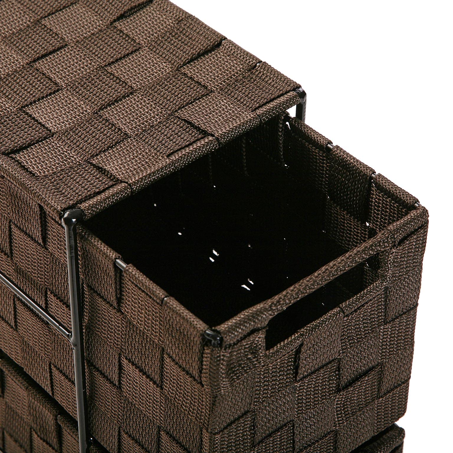 Versa Mannheim Mueble para el Baño Auxiliar, Cajonera con 3 cajones para organizar, Almacenaje Moderno y Divertido, Medidas (Al x L x An) 57 x 28 x 15,5 cm, Metal y Nylon, Color Marrón