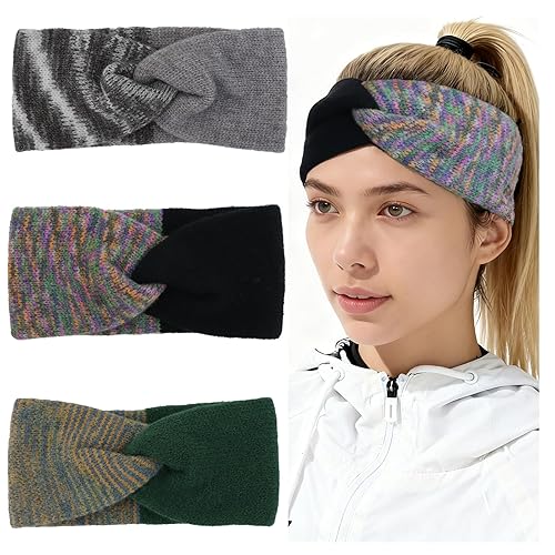 3Pcs Knitted Headbands for Women Twist Knit Winter Headband Thick