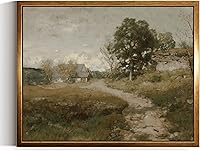 InSimSea Golden Framed Arkville Landscape Canvas Wall Art - Vintage Rustic Country Road 8x10in Home Decor Print