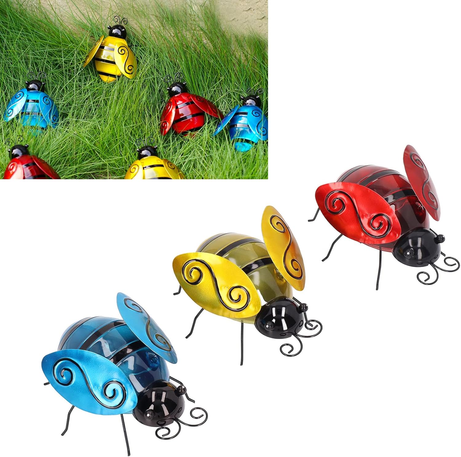 Tefola Solar String Lights, 3pcs Solar Bee Lights Cute Innovative Iron Art Solar Powered Bee Lights for Outdoor Garden Patio Lawn Balcony