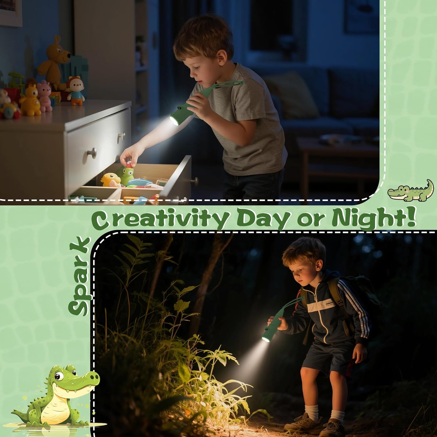 CoolGift Mart Kids Silicone Flashlight, Dimmable Flashlight for Toddlers Kids Boys Girls, Rechargeable Hanging Night Light for Camping, Night Walks and Home Use, Fun Animal Themed Portable Torch