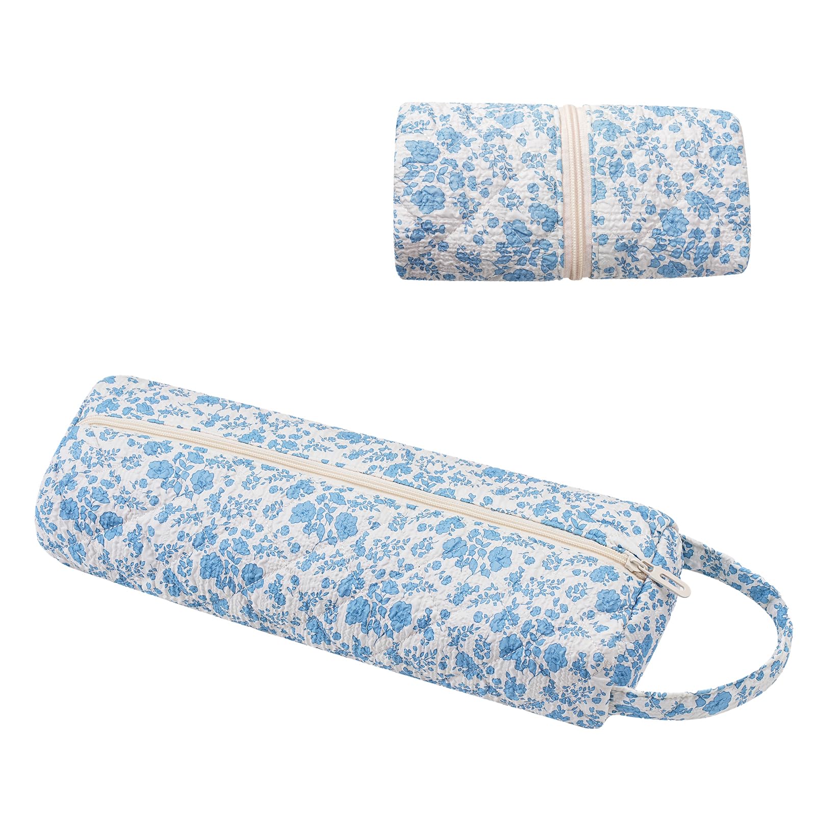 RSRSLEII Quilted Hair Tools Travel Bag with Floral Pattern, Foldable, Blue