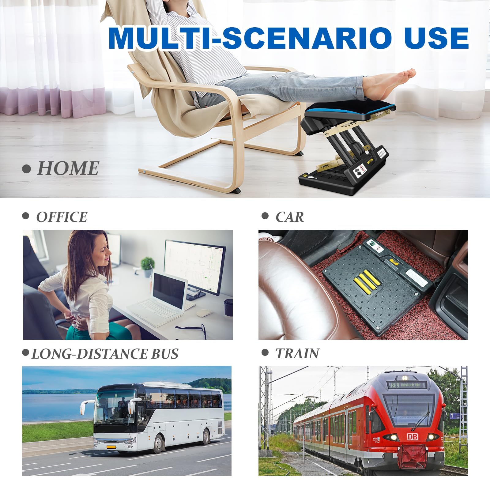 Reposapiés plegable, reposapiés para computadora debajo del escritorio, 12 modos de reposapiés ergonómico ajustable para oficina, capacidad de carga de 80 libras, almohadilla de tela suave