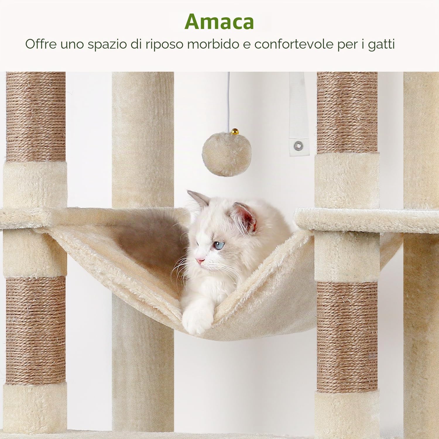 Globlazer Tiragraffi per Gatti Beige XXL, Albero Gatti Alto 213 cm con 2 Grandi Grotte 50*30*30CM, Grande Piattaforma, Trespoli, Amaca, Torre del Gatto Stabile per Grandi Gatto Adulti (F83B, Beige)