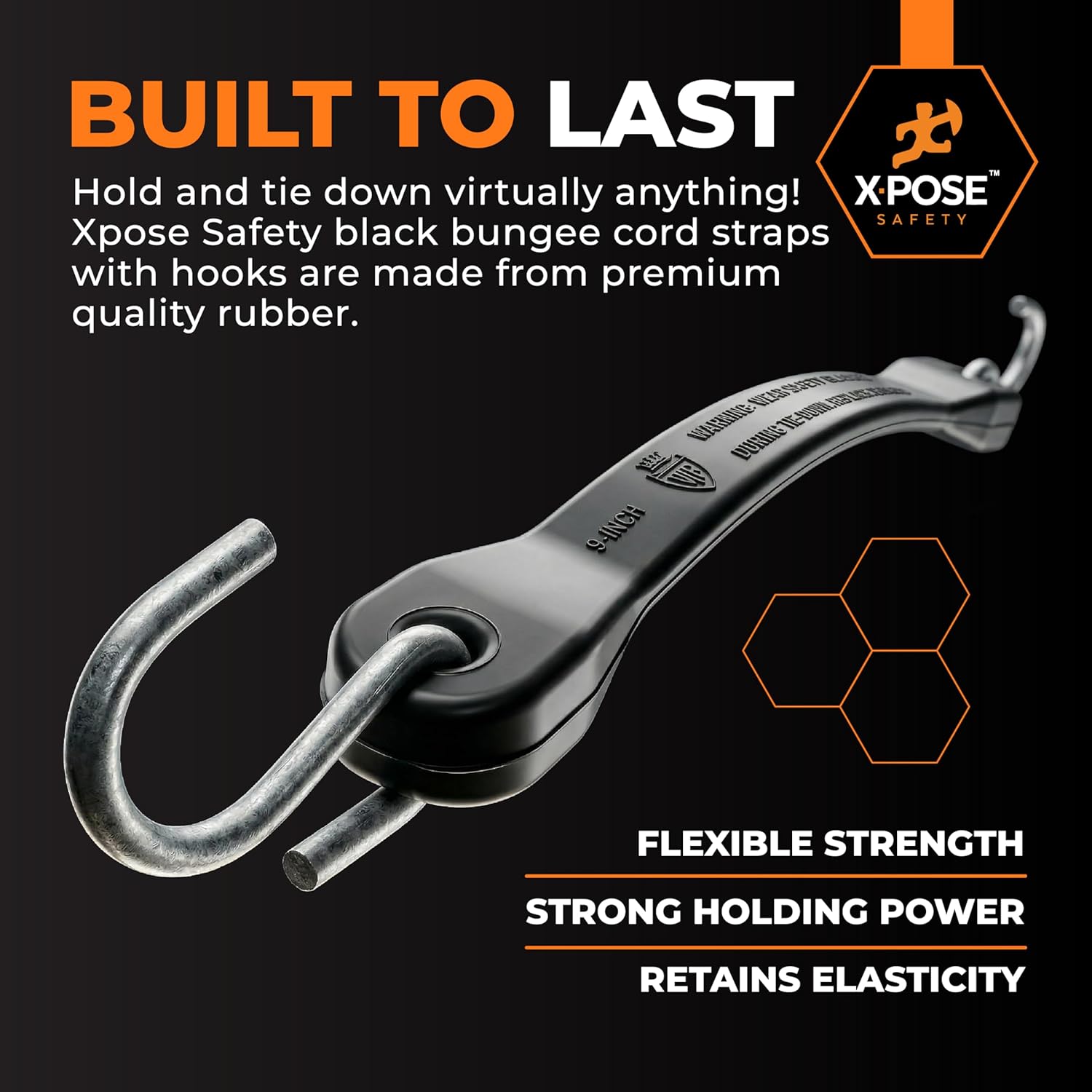 Rubber Bungee Cords with Hooks 25 Pack 15 Inch (23” Max Stretch) Heavy-Duty Black Tie Down Straps for Outdoor, Tarp Covers, Canvas Canopies, Motorcycle, and Cargo - by Xpose Safety